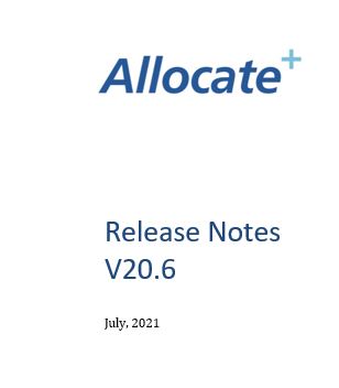 Allocate Plus Release Notes Version 20.6