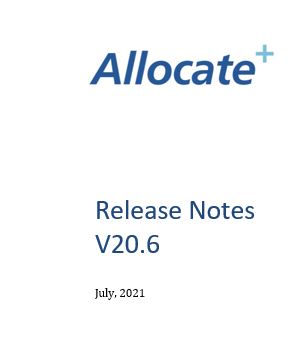 Allocate Plus Release Notes Version 20.6